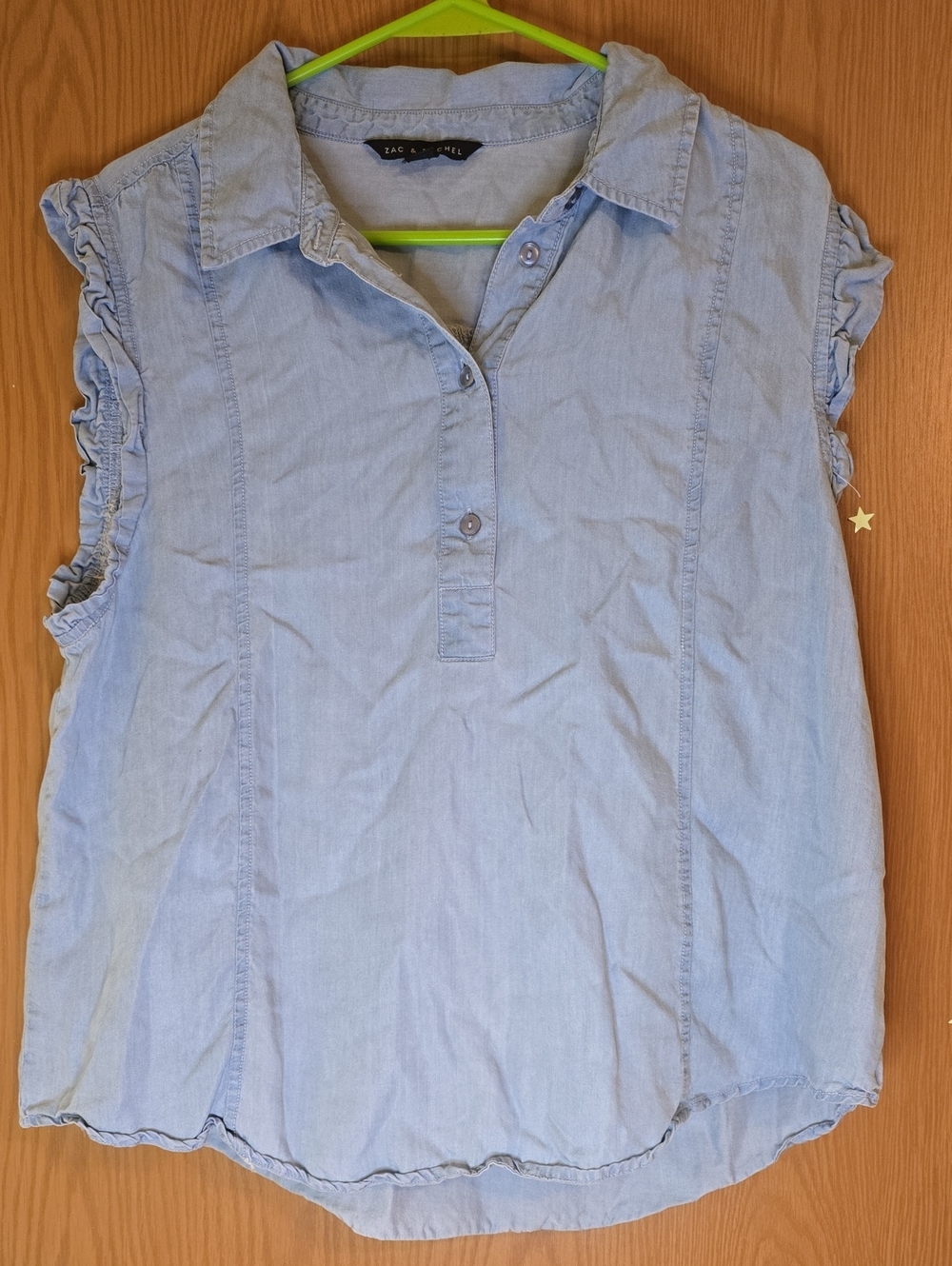 Zac & Rachel Light Blue Ruffle Sleeve Chambray Tank